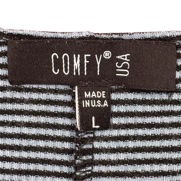 Comfy USA Striped Top Tunic L Sharkbite Hem 3/4 Sleeve Blue Black - Picture 8 of 9